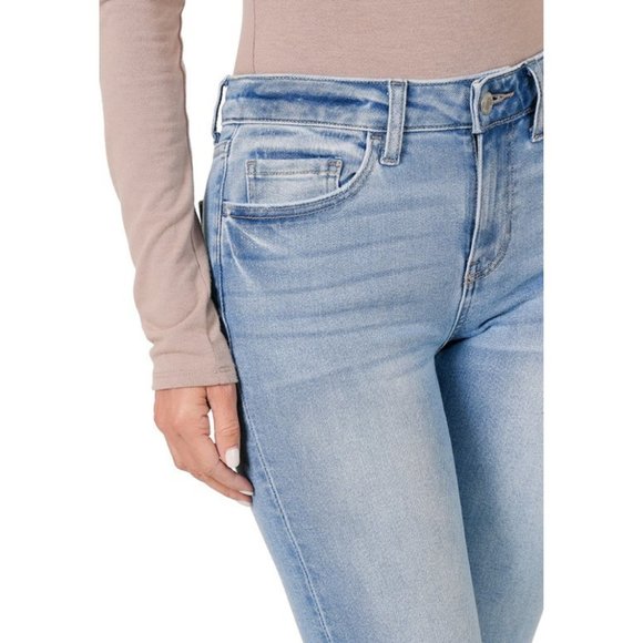 Light Wash Blue Distressed Flare Stretch Denim Jeans NWT - Picture 7 of 13